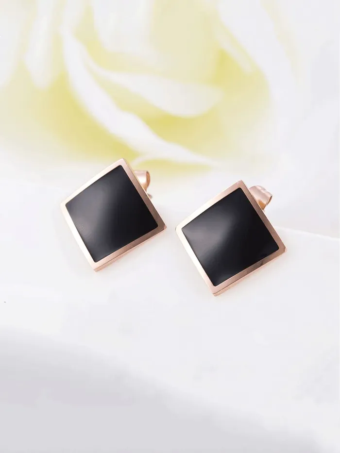 Necklaces Yellow Chimes Stud Earrings for Women Western Rose Gold Plated Stainless Steel Black Square Stud Earrings For Women and Girls Yellow Chimes