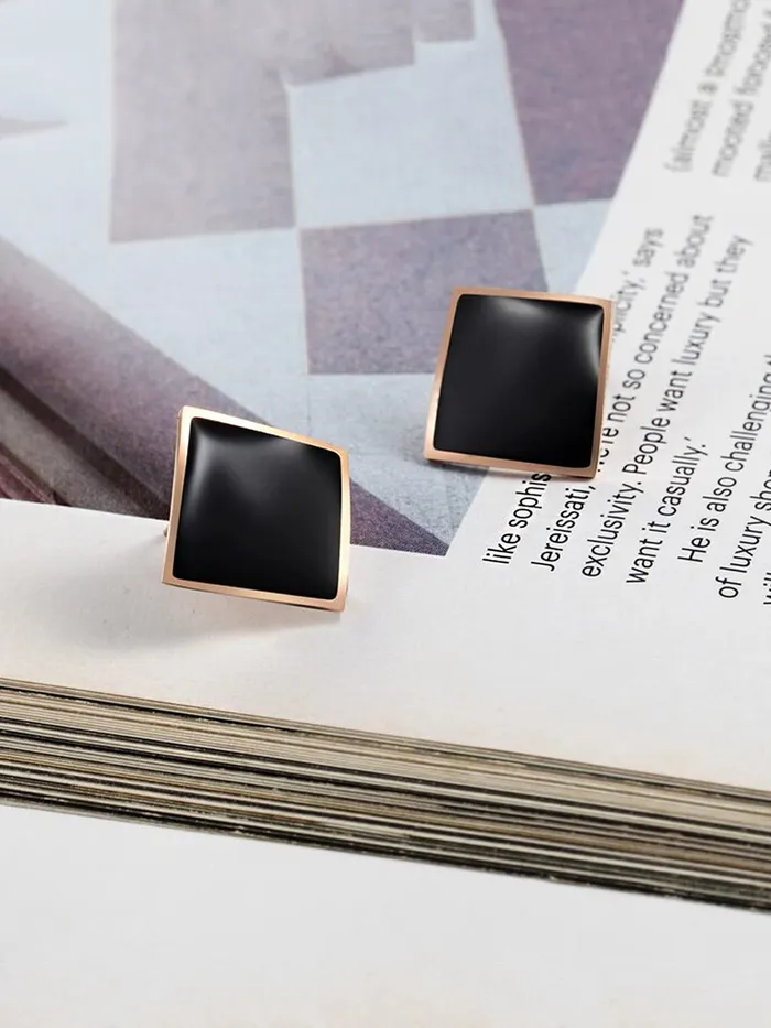 Necklaces Yellow Chimes Stud Earrings for Women Western Rose Gold Plated Stainless Steel Black Square Stud Earrings For Women and Girls Yellow Chimes