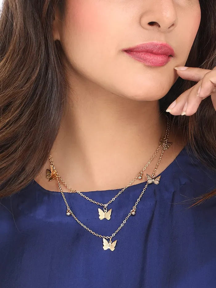 Necklaces Yellow Chimes Yellow Chimes Choker Necklace for Women Butterfly Choker Necklace for Girls Fashion Multilayer Gold Plated Necklace for Women and Girls