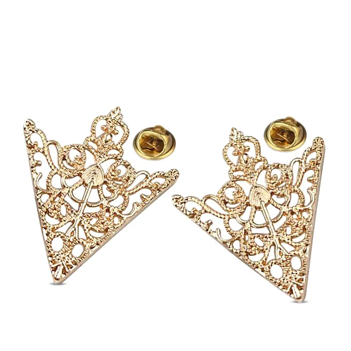 Necklaces Yellow Chimes Yellow Chimes Collar Pins For Women and Men Gold Tone Metal Gril Triangular Collar Pin For Unisex