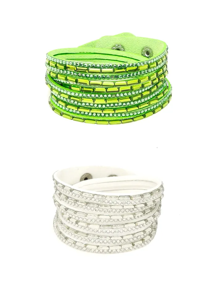 Necklaces Yellow Chimes Yellow Chimes Combo Bracelets for Women 2 PCs Quirky Shiny Crystals White Green Color Wrap Wrist Band For Women and Girls