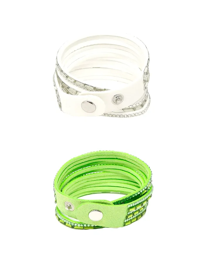 Necklaces Yellow Chimes Yellow Chimes Combo Bracelets for Women 2 PCs Quirky Shiny Crystals White Green Color Wrap Wrist Band For Women and Girls