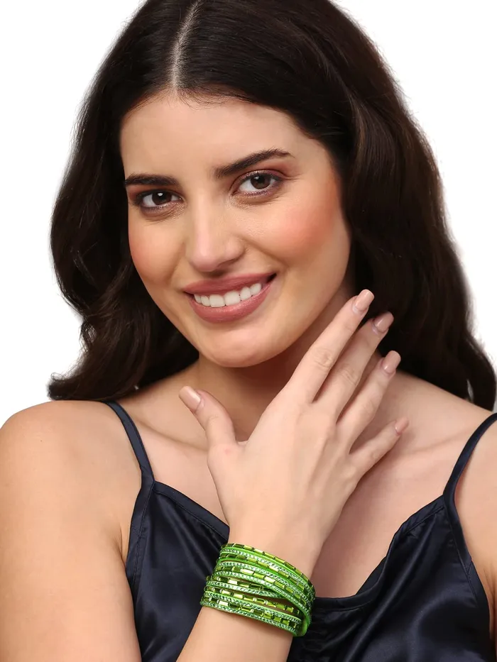 Necklaces Yellow Chimes Yellow Chimes Combo Bracelets for Women 2 PCs Quirky Shiny Crystals White Green Color Wrap Wrist Band For Women and Girls