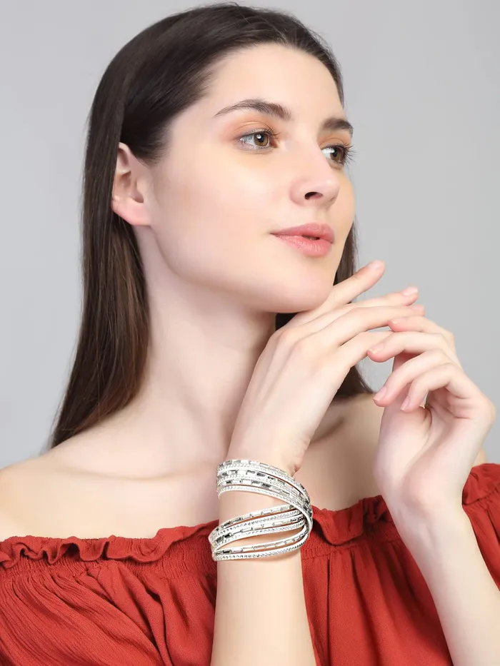 Necklaces Yellow Chimes Yellow Chimes Combo Bracelets for Women 2 PCs Quirky Shiny Crystals White Green Color Wrap Wrist Band For Women and Girls