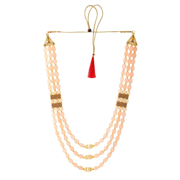 Necklaces Yellow Chimes Yellow Chimes Dulahmala For Mens Peach Beads Pearl Necklace Jewellery for Groom Dulha Moti Mal Haar For Men Sherwani Necklace