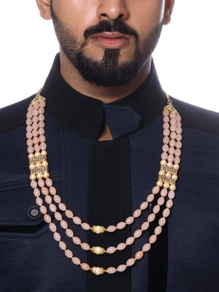 Necklaces Yellow Chimes Yellow Chimes Dulahmala For Mens Peach Beads Pearl Necklace Jewellery for Groom Dulha Moti Mal Haar For Men Sherwani Necklace