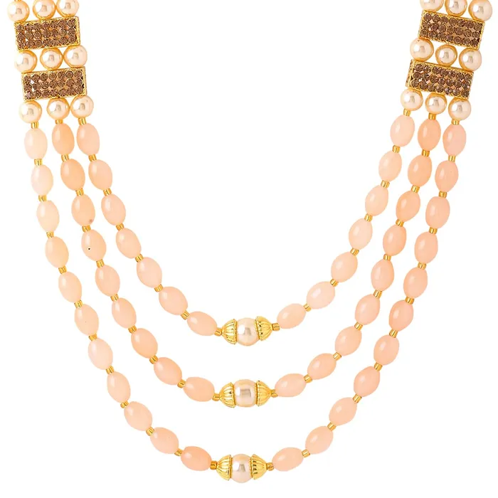 Necklaces Yellow Chimes Yellow Chimes Dulahmala For Mens Peach Beads Pearl Necklace Jewellery for Groom Dulha Moti Mal Haar For Men Sherwani Necklace