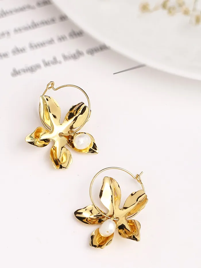 Necklaces Yellow Chimes Yellow Chimes Earrings for Women and Girls Hoop Earrings for Girls Gold Toned Floral Drop Designed Hoop Earrings Birthday Gift for girls and women Anniversary Gift for Wife