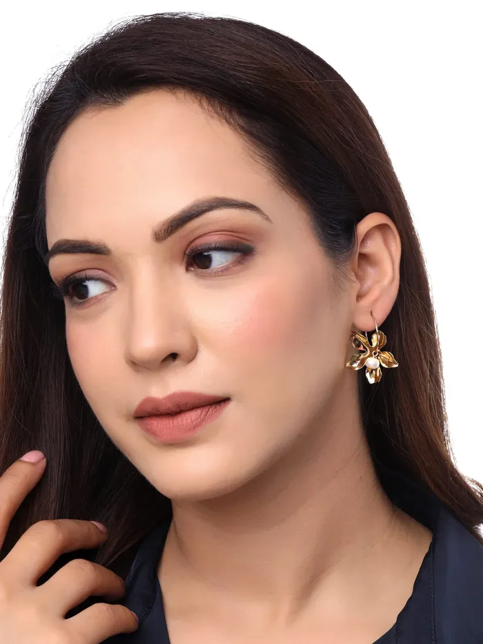 Necklaces Yellow Chimes Yellow Chimes Earrings for Women and Girls Hoop Earrings for Girls Gold Toned Floral Drop Designed Hoop Earrings Birthday Gift for girls and women Anniversary Gift for Wife
