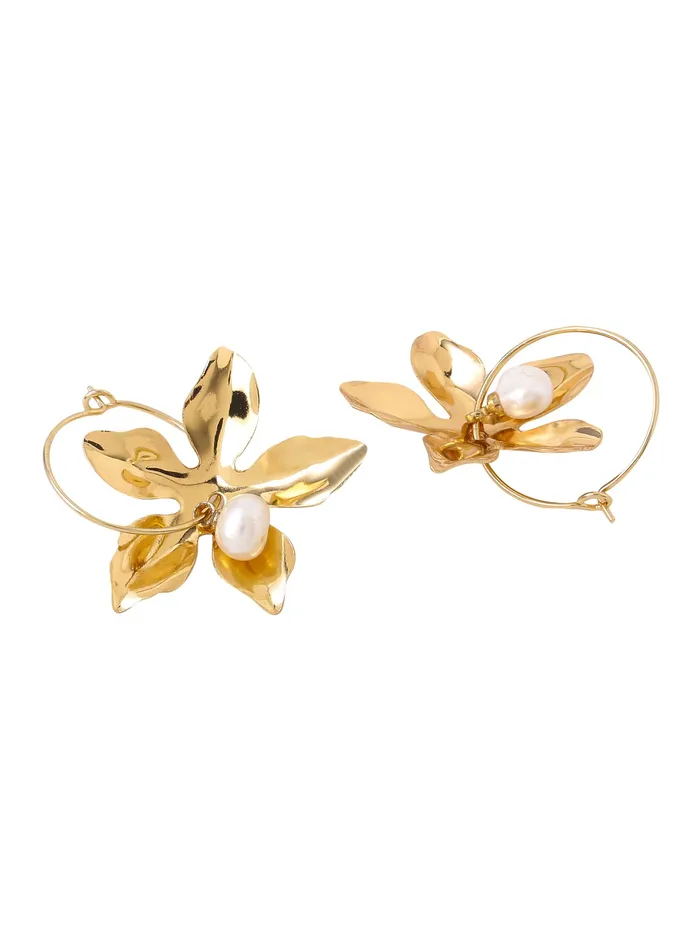 Necklaces Yellow Chimes Yellow Chimes Earrings for Women and Girls Hoop Earrings for Girls Gold Toned Floral Drop Designed Hoop Earrings Birthday Gift for girls and women Anniversary Gift for Wife