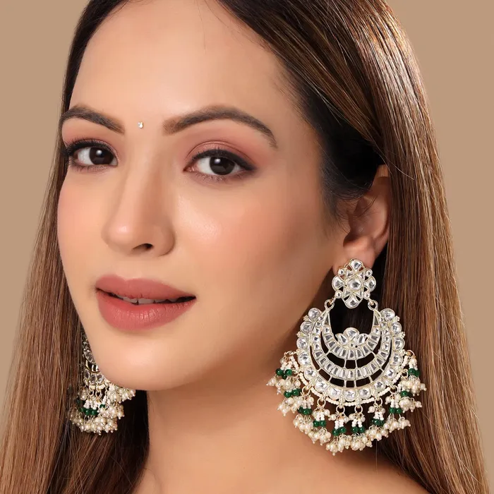 Necklaces Yellow Chimes Yellow Chimes Earrings for Women and Girls Kundans Chandbali Gold Plated Kundan Studded Drop Chandbali Earrings Birthday Gift for girls and women Anniversary Gift for Wife