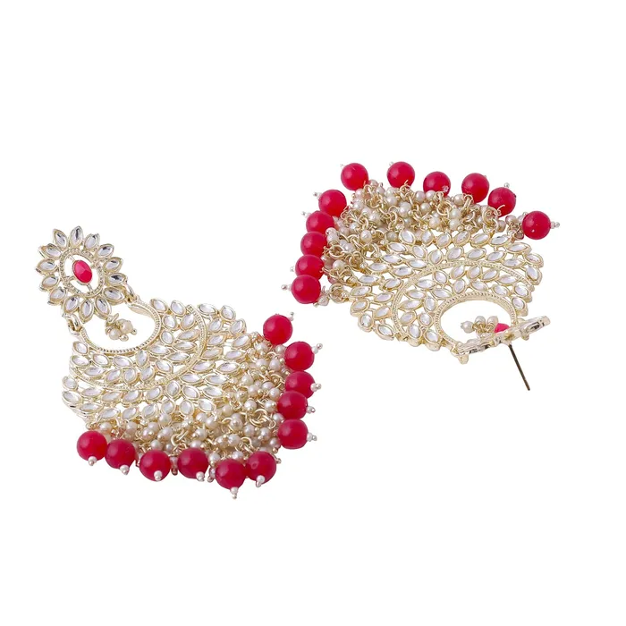 Necklaces Yellow Chimes Yellow Chimes Earrings for Women and Girls Kundans Chandbali Gold Plated Kundan Studded Red Beads Drop Earrings Birthday Gift for girls and women Anniversary Gift for Wife