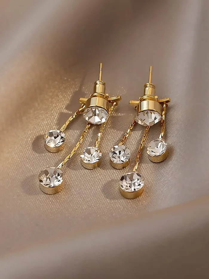 Necklaces Yellow Chimes Yellow Chimes Earrings For Women Gold Tone Crystal Studded Tassel Clip On Stud Earrings For Women and Girls