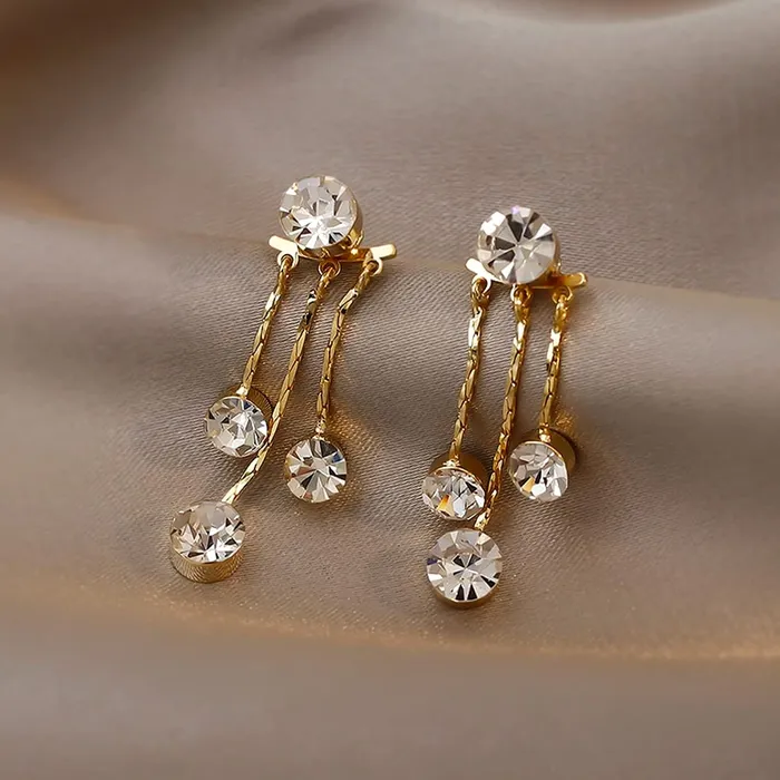 Necklaces Yellow Chimes Yellow Chimes Earrings For Women Gold Tone Crystal Studded Tassel Clip On Stud Earrings For Women and Girls