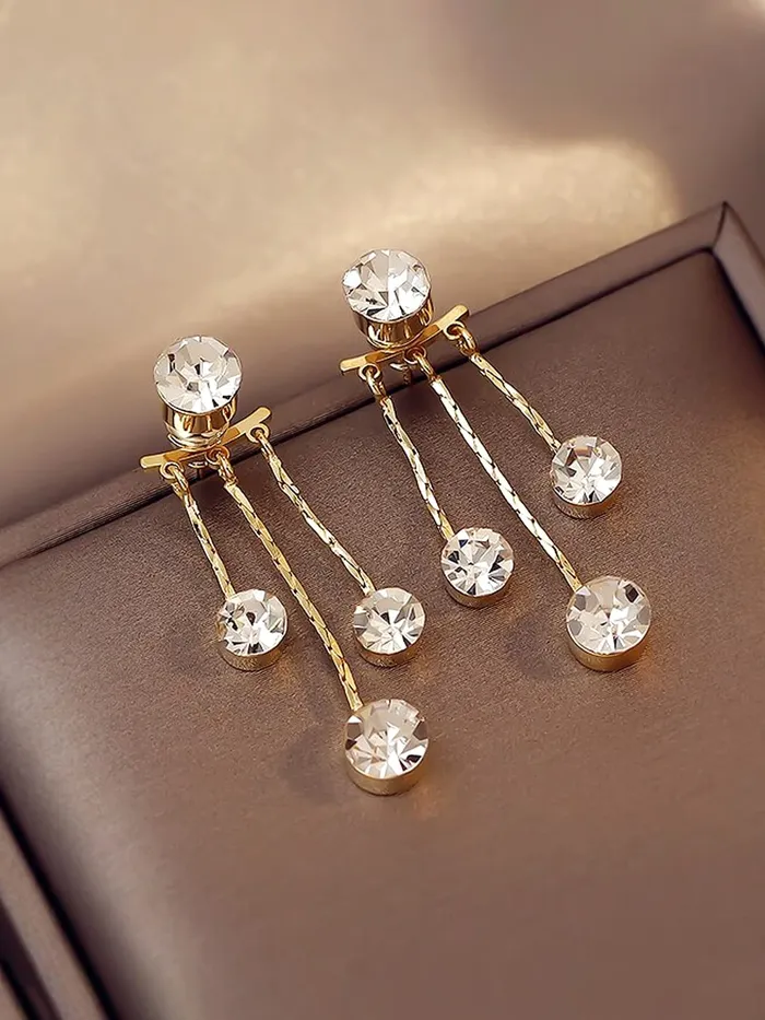 Necklaces Yellow Chimes Yellow Chimes Earrings For Women Gold Tone Crystal Studded Tassel Clip On Stud Earrings For Women and Girls