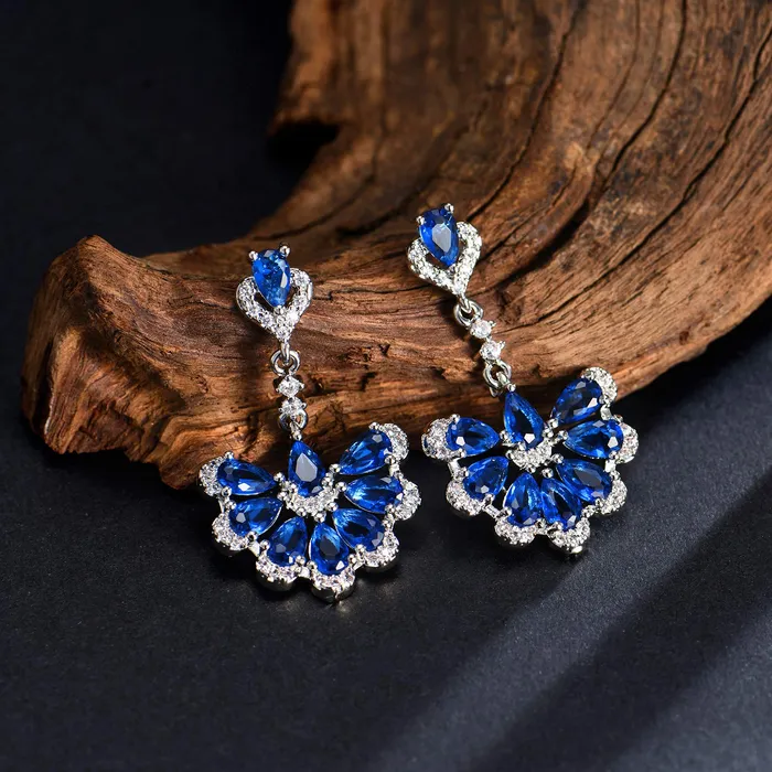 Necklaces Yellow Chimes Yellow Chimes Elegant Latest Fashion Silver Plated Blue Crystal designer Drop Earrings for Women and Girls Blue