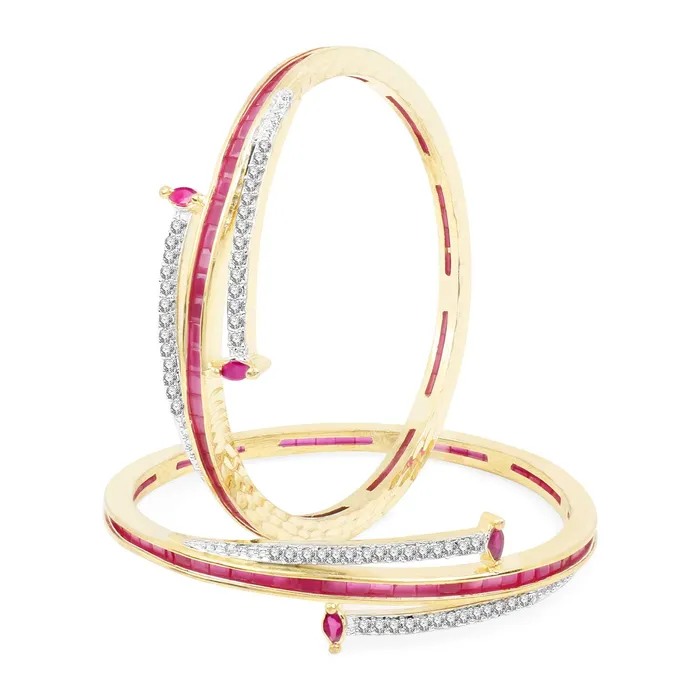 Necklaces Yellow Chimes Yellow Chimes Elegant Set of 2 Pcs Pink ADAmerican Diamond Studded 18k Gold Plated Handcrafted Ruby Bangles for Women Girls 24
