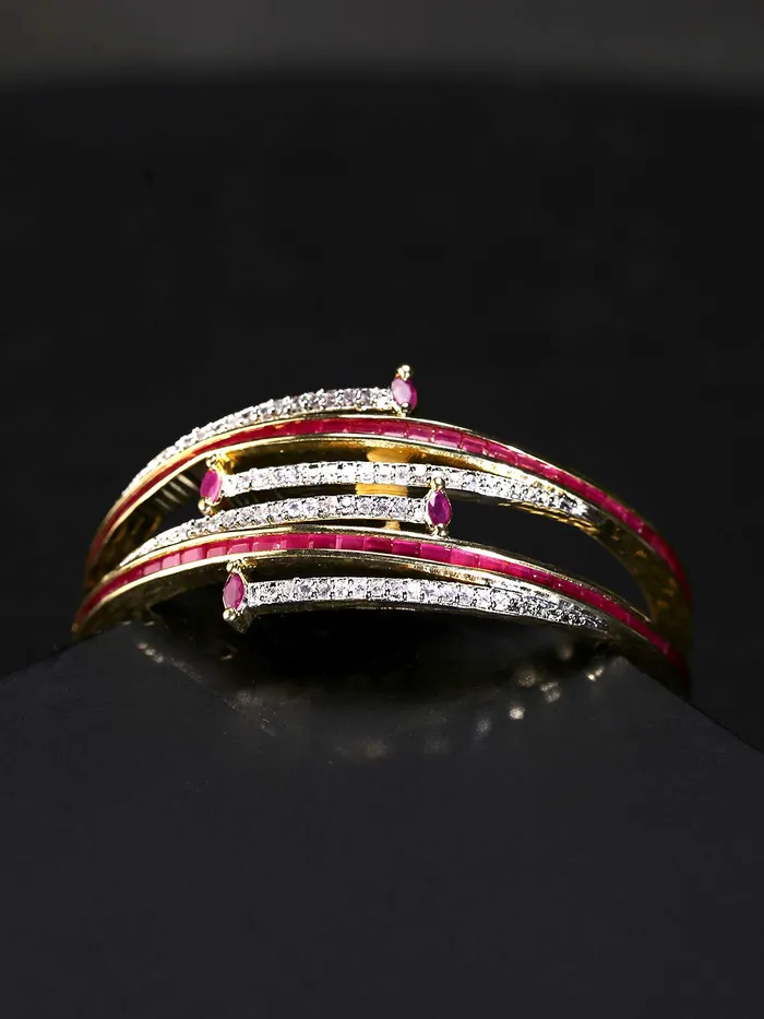 Necklaces Yellow Chimes Yellow Chimes Elegant Set of 2 Pcs Pink ADAmerican Diamond Studded 18k Gold Plated Handcrafted Ruby Bangles for Women Girls 24