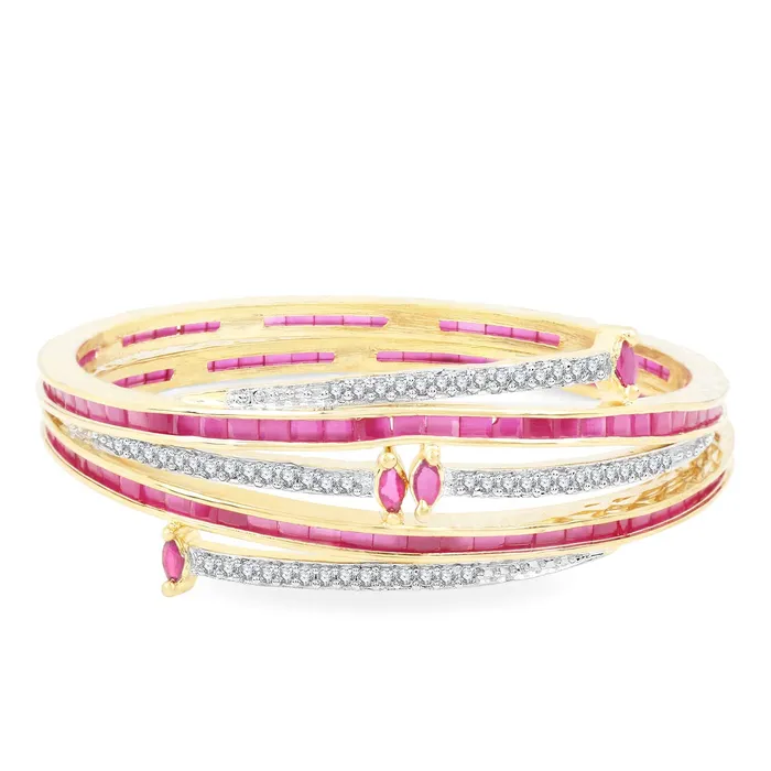 Necklaces Yellow Chimes Yellow Chimes Elegant Set of 2 Pcs Pink ADAmerican Diamond Studded 18k Gold Plated Handcrafted Ruby Bangles for Women Girls 24
