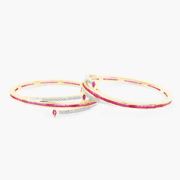 Necklaces Yellow Chimes Yellow Chimes Elegant Set of 2 Pcs Pink ADAmerican Diamond Studded 18k Gold Plated Handcrafted Ruby Bangles for Women Girls 24