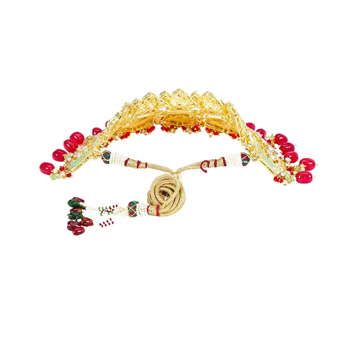 Necklaces Yellow Chimes Yellow Chimes Ethnic Gold Plated Kundan Red Beads Design Jewellery Set Green Meenakari Choker Necklace Set with Earrings and maang Tikka for Women and Girls