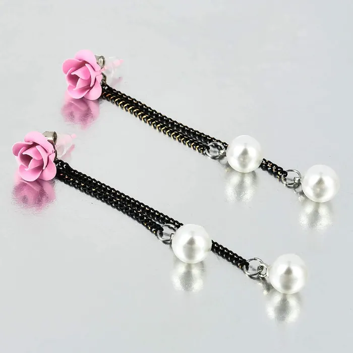 Necklaces Yellow Chimes Yellow Chimes Fancy Party ware Rose Pearl Acrylic Dangle Earring for Women and Girls