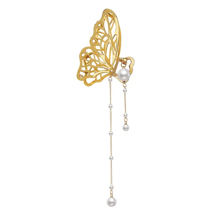 Necklaces Yellow Chimes Yellow Chimes Hair Clip For Women Gold Tone Butterfly Shape With Pearl Beads Cluthers Hair Claw Clip For Women and Girls