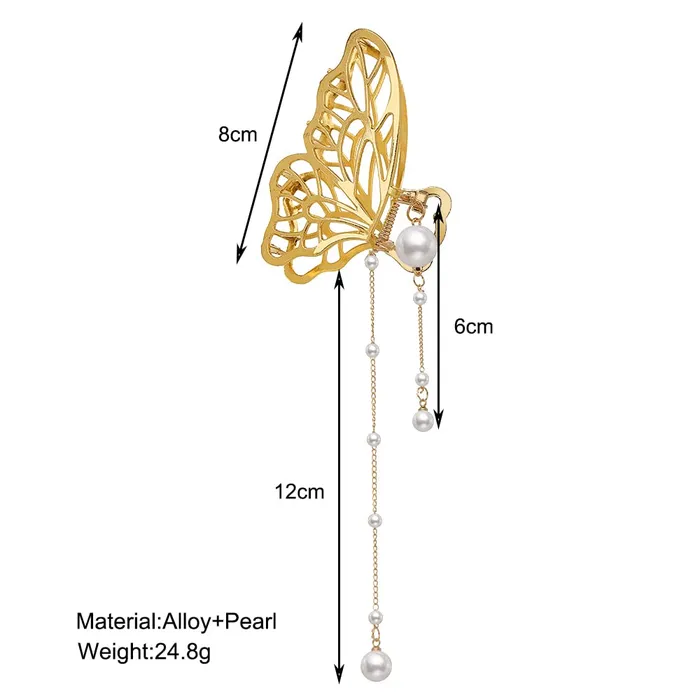Necklaces Yellow Chimes Yellow Chimes Hair Clip For Women Gold Tone Butterfly Shape With Pearl Beads Cluthers Hair Claw Clip For Women and Girls