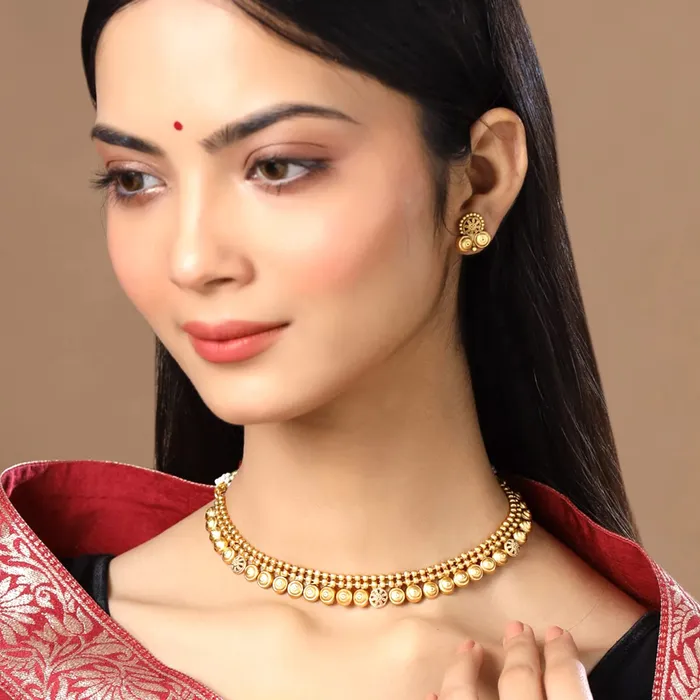 Necklaces Yellow Chimes Yellow Chimes Jewellery Set for Women and Girls Bridal Jewellery Set for Wedding Gold Plated Choker Necklace Set Birthday Gift for girls and women Anniversary Gift for Wife