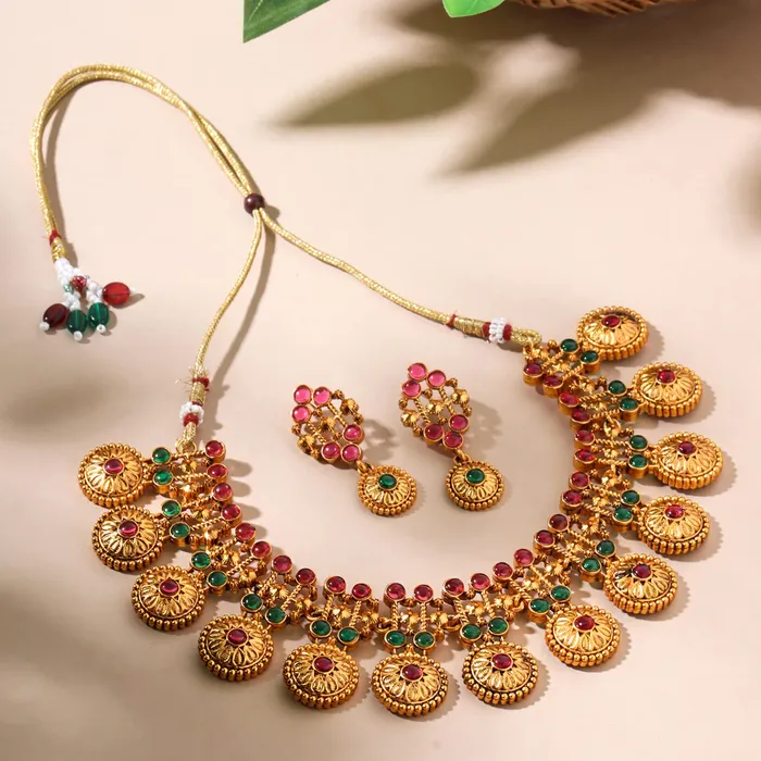 Necklaces Yellow Chimes Yellow Chimes Jewellery Set for Women and Girls Kundan Necklace Set Gold Plated Blue Beads Studded Kundan Choker Necklace Set Birthday Gift for girls and women Anniversary Gift for Wife