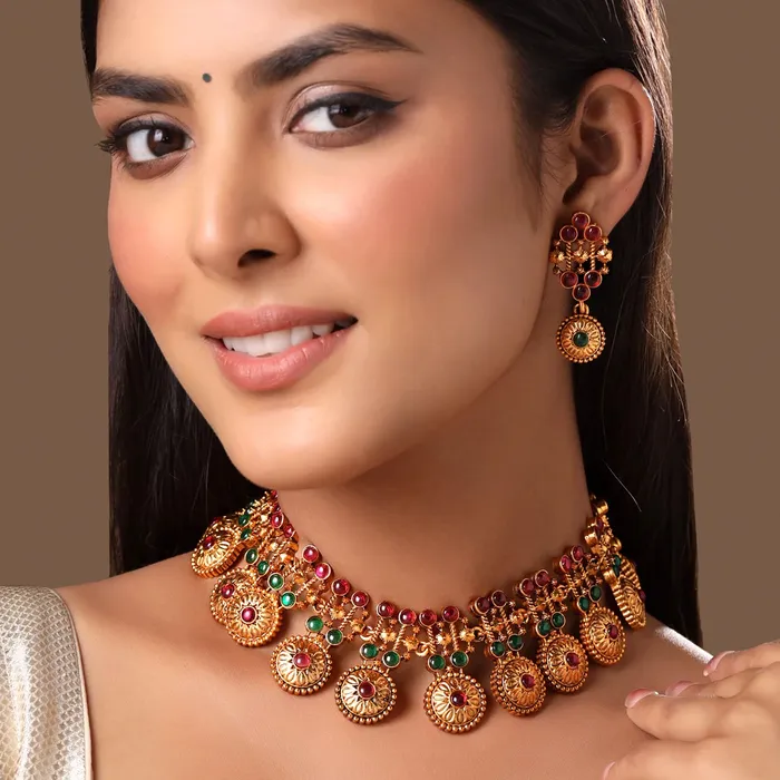 Necklaces Yellow Chimes Yellow Chimes Jewellery Set for Women and Girls Kundan Necklace Set Gold Plated Blue Beads Studded Kundan Choker Necklace Set Birthday Gift for girls and women Anniversary Gift for Wife