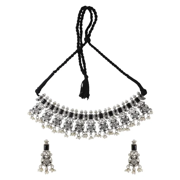 Necklaces Yellow Chimes Yellow Chimes Jewellery Set For Women Pink and Green Stone Beaded Pearl Studded Exquisite Choker Necklace Set For Women and Girls