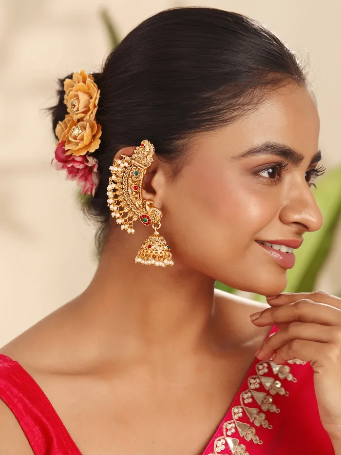 Necklaces Yellow Chimes Yellow Chimes Jhumka Earrings for Women Traditional Gold Plated Long Jhumka Earrings for Girls Golden Peacock Ear Cuff Shaped Jhumki Earrings Eternal Elegance Birthday Anniversary Gift