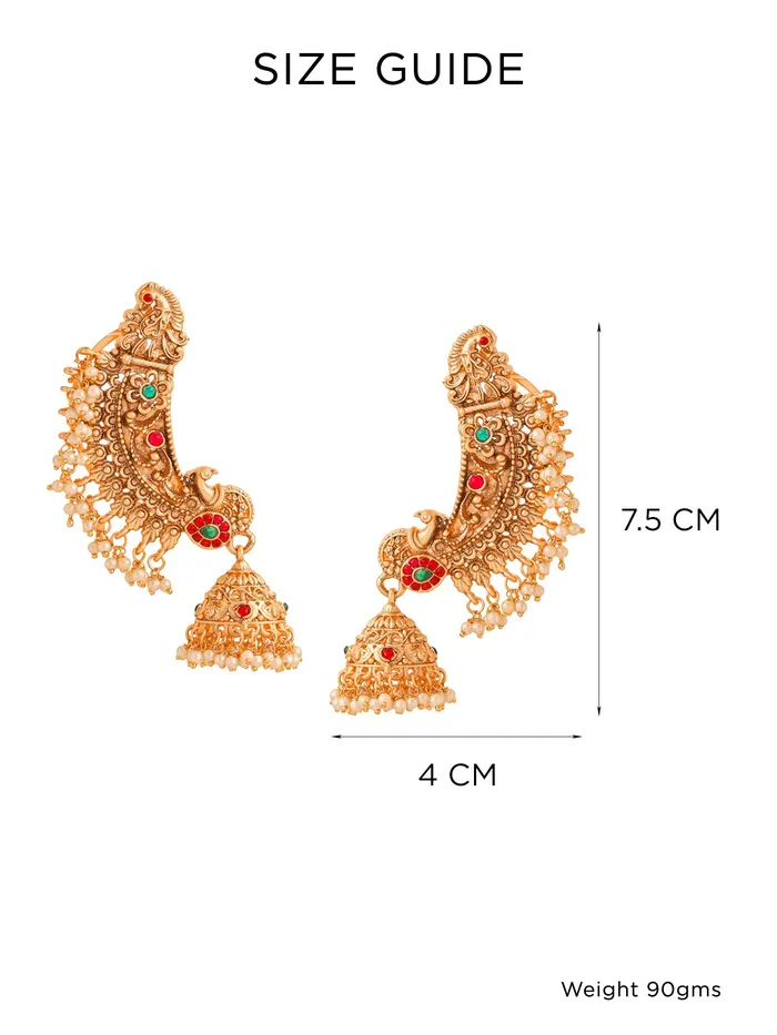 Necklaces Yellow Chimes Yellow Chimes Jhumka Earrings for Women Traditional Gold Plated Long Jhumka Earrings for Girls Golden Peacock Ear Cuff Shaped Jhumki Earrings Eternal Elegance Birthday Anniversary Gift