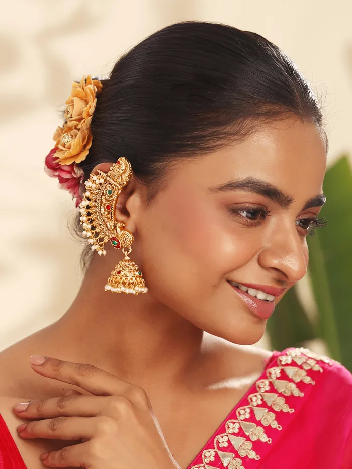 Necklaces Yellow Chimes Yellow Chimes Jhumka Earrings for Women Traditional Gold Plated Long Jhumka Earrings for Girls Golden Peacock Ear Cuff Shaped Jhumki Earrings Eternal Elegance Birthday Anniversary Gift