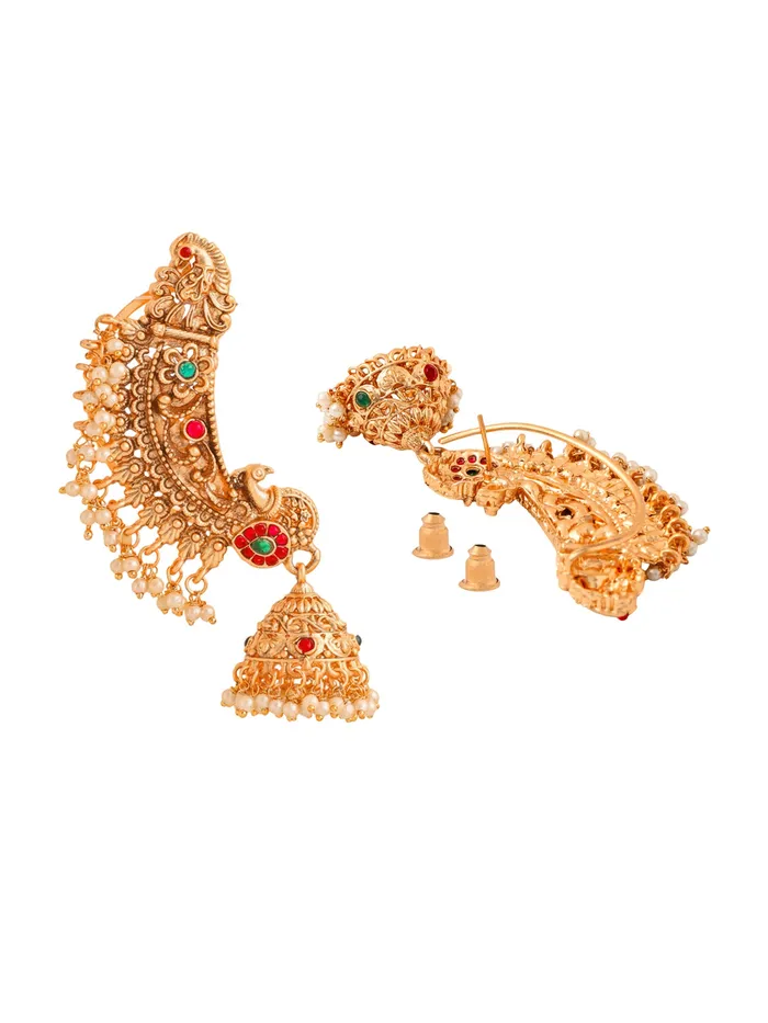 Necklaces Yellow Chimes Yellow Chimes Jhumka Earrings for Women Traditional Gold Plated Long Jhumka Earrings for Girls Golden Peacock Ear Cuff Shaped Jhumki Earrings Eternal Elegance Birthday Anniversary Gift
