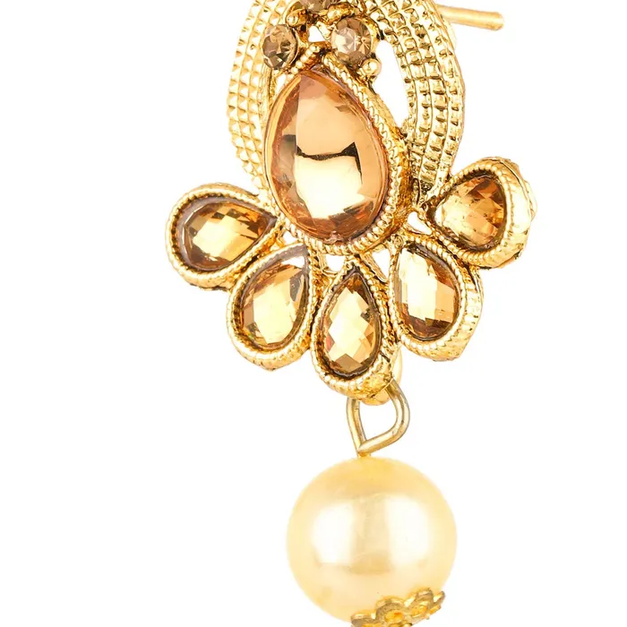 Necklaces Yellow Chimes Yellow Chimes Kundan Studded Gold Plated Necklace Jewellery Set Pearl Mala Pendant Set for Women and Girls