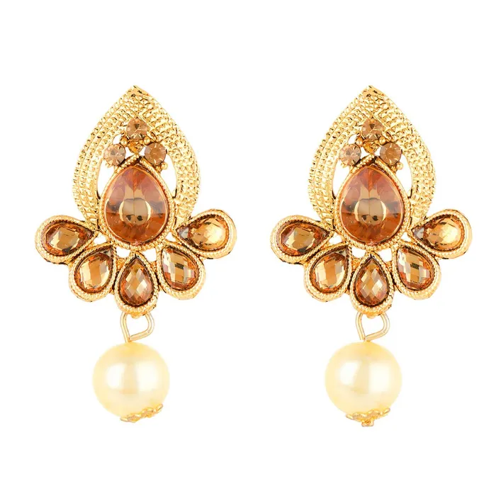 Necklaces Yellow Chimes Yellow Chimes Kundan Studded Gold Plated Necklace Jewellery Set Pearl Mala Pendant Set for Women and Girls