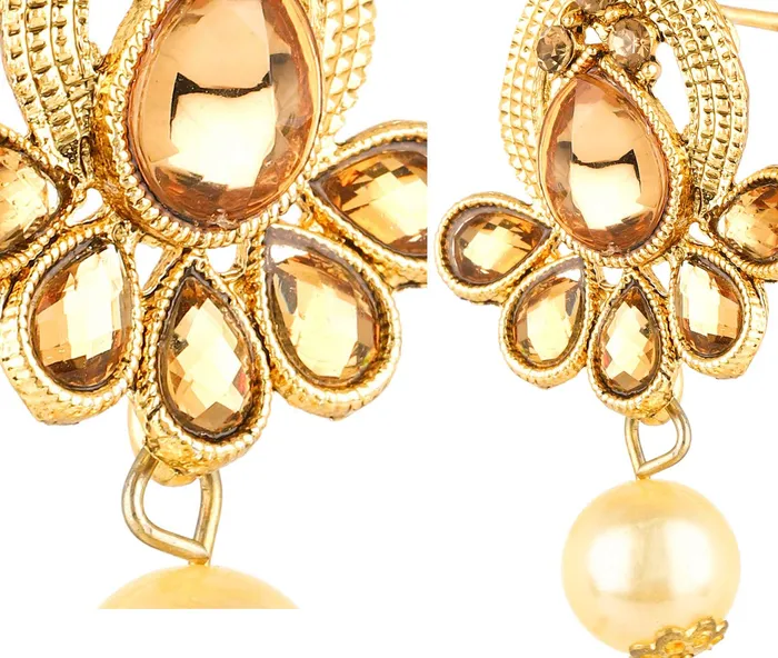 Necklaces Yellow Chimes Yellow Chimes Kundan Studded Gold Plated Necklace Jewellery Set Pearl Mala Pendant Set for Women and Girls
