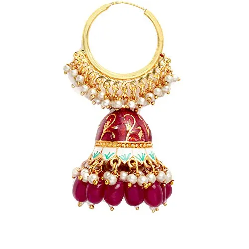Necklaces Yellow Chimes Yellow Chimes Meenakari Jhumka Earrings Handcrafted Gold toned Traditional Red Jhumka Hoop Earrings for Women and Girls RedGold