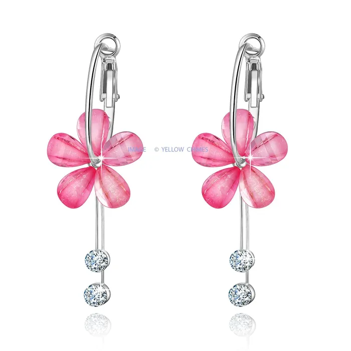 Necklaces Yellow Chimes Yellow Chimes Moxie Collection Designer Flower Style Combo of 2 Pairs Floral Hoop Earrings for Women Girls Pink and White