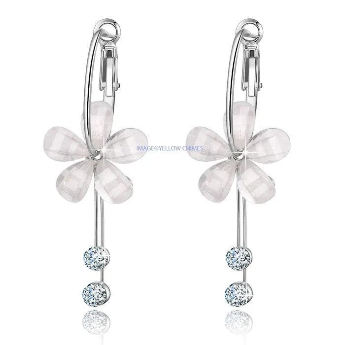 Necklaces Yellow Chimes Yellow Chimes Moxie Collection Designer Flower Style Combo of 2 Pairs Floral Hoop Earrings for Women Girls Pink and White