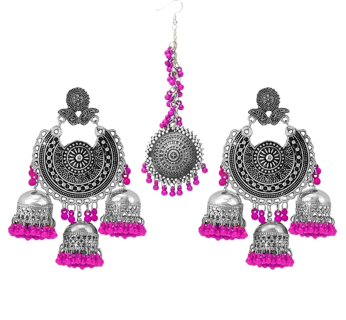 Necklaces Yellow Chimes Yellow Chimes Oxidised Earrings for Women Multicolor Silver Oxidised Afghani Navratri Garba Style Traditional Maang Tikka with Jhumka Earrings for Women and Girls Necklaces Yellow Chimes Yellow Chimes Oxidised Earrings for Women Multicolor Silver Oxidised Afghani Navratri Garba Style Traditional Maang Tikka with Jhumka Earrings for Women and Girls