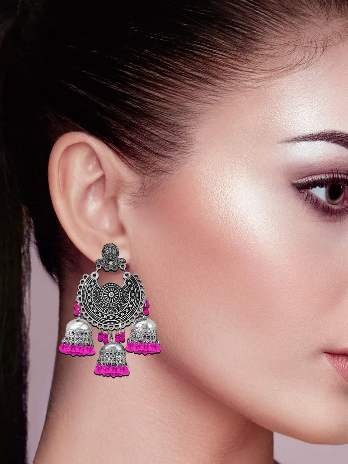 Necklaces Yellow Chimes Yellow Chimes Oxidised Earrings for Women Multicolor Silver Oxidised Afghani Navratri Garba Style Traditional Maang Tikka with Jhumka Earrings for Women and Girls