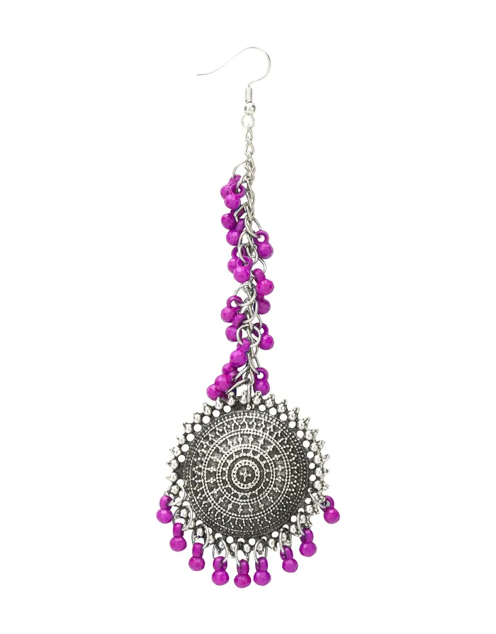 Necklaces Yellow Chimes Yellow Chimes Oxidised Earrings for Women Multicolor Silver Oxidised Afghani Navratri Garba Style Traditional Maang Tikka with Jhumka Earrings for Women and Girls