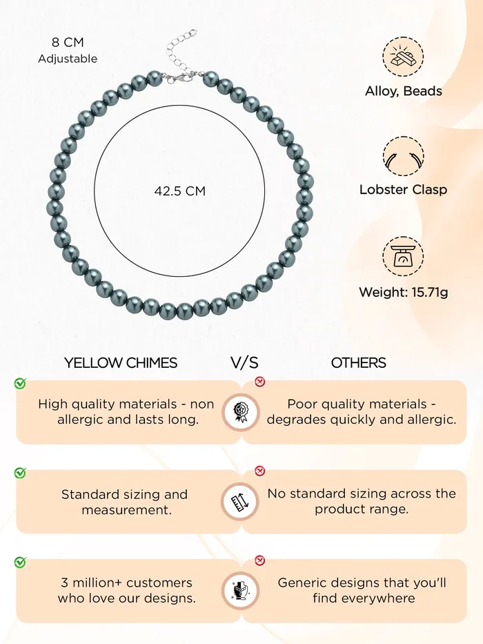 Necklaces Yellow Chimes Yellow Chimes Pearl Necklace for Women Fashion Grey Chain Necklace Choker Pearl Statement Necklaces Glam Chains Western Necklace for Girls Birthday Anniversary Gift for Women Wife