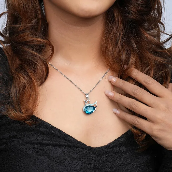 Necklaces Yellow Chimes Yellow Chimes Pendant for Women and Girls Fashion Crystal Pendant for Women Swan Shaped Pendant Necklace Blue Crystal Pendent Chain Birthday Gift for Girls Women Anniversary Gift for Wife