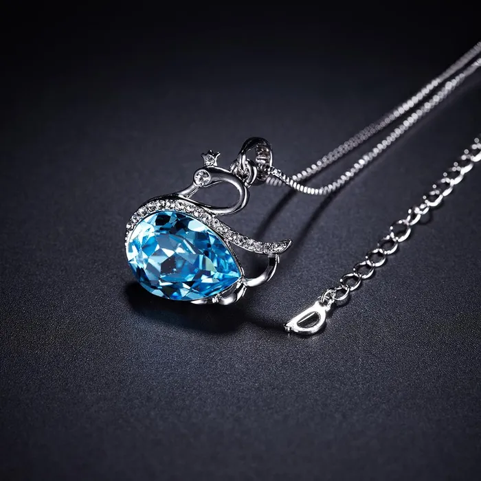 Necklaces Yellow Chimes Yellow Chimes Pendant for Women and Girls Fashion Crystal Pendant for Women Swan Shaped Pendant Necklace Blue Crystal Pendent Chain Birthday Gift for Girls Women Anniversary Gift for Wife