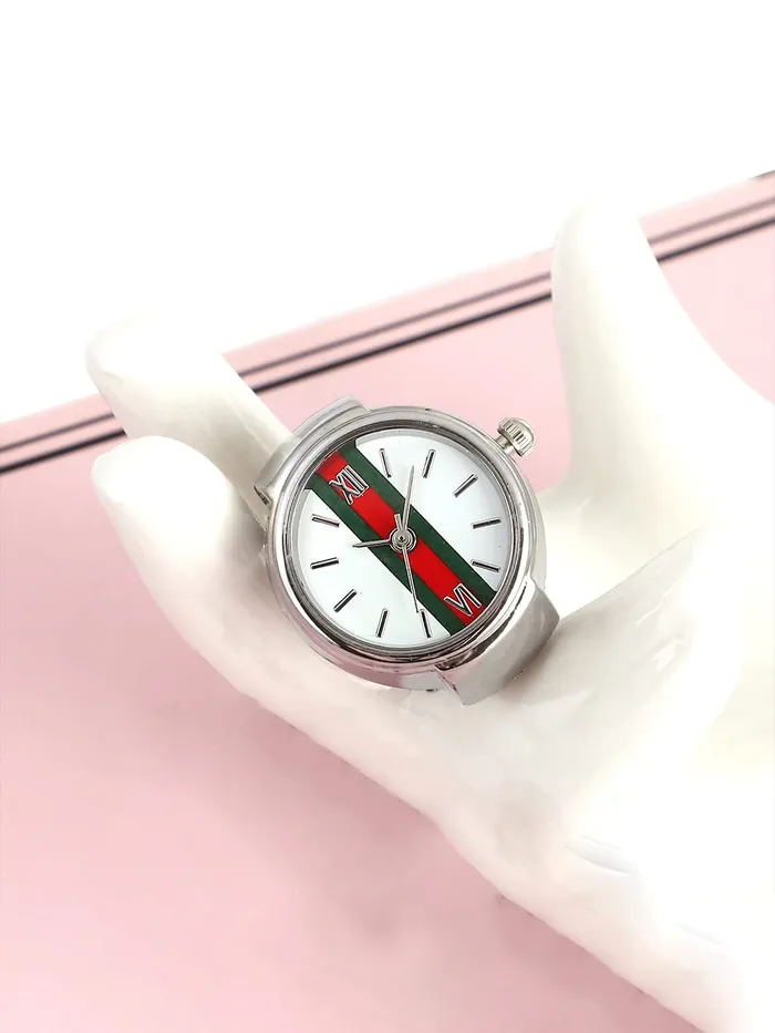 Necklaces Yellow Chimes Yellow Chimes Ring For Women Stainless Steel Analog Watch Ring Stretchable Ring for Women and Girls White