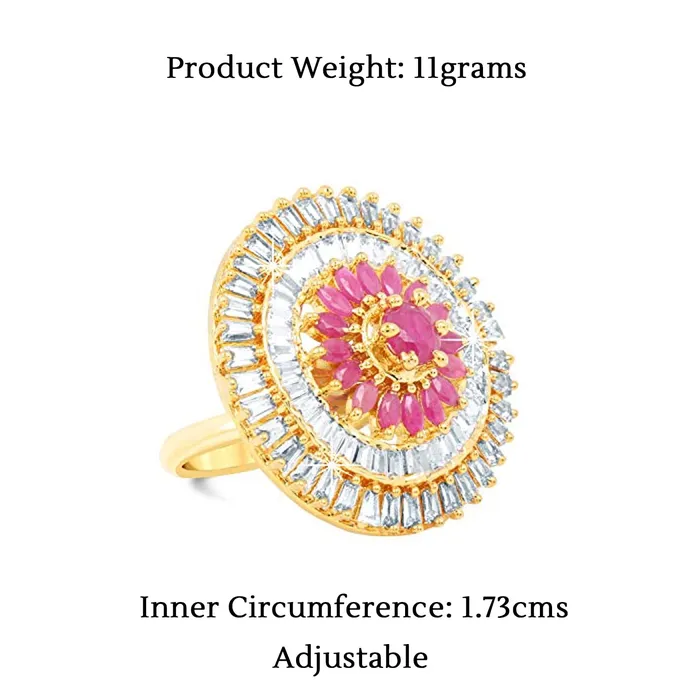 Necklaces Yellow Chimes Yellow Chimes Rings for Women American Diamond Ring White ADStudded Adjustable Floral Finger Ring For Women And Girls RG 3 Adjustable